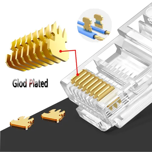 Miniatura 2 de Conectores de paso RJ45 Cat6, extremos 8P8C chapados en oro y botas de alivio de tensión azules para conector de cable de red Ethernet CAT6 RJ45