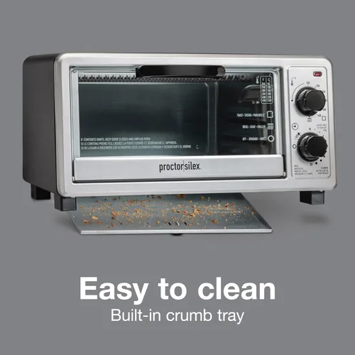 Miniatura 6 de Proctor Silex Horno tostador de encimera de 4 rebanadas, multifunción con hornear, tostadas y asadores, 1100 vatios, temporizador de 30 minutos