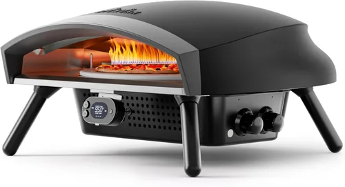 Horno de pizza de propano de 16 pulgadas, horno de pizza de gas al aire libre con sistema giratorio y termómetro integrado, máquina de pizza de