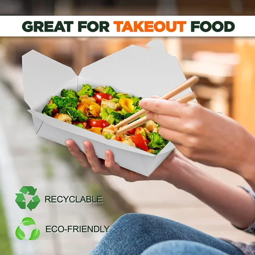 Miniatura 5 de Fit Meal Prep Paquete de 50 recipientes de papel de 54 onzas para llevar de 8.5 x 6 x 2 pulgadas, cajas blancas de comida para almuerzo #2, embalaje