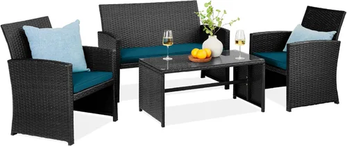 Miniatura 10 de Best Choice Products juego de muebles de mimbre para patio al aire libre, 4 piezas, para conversación en el patio trasero con mesa de café, cojines