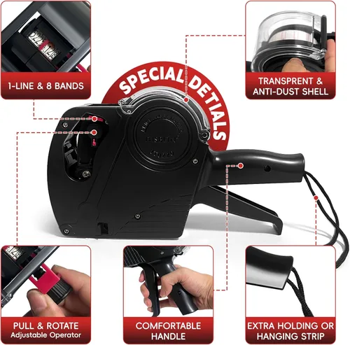 Miniatura 5 de MX-5500 - Pistola de precios de 1 línea de 8 dígitos con 10,000 etiquetas blancas, paquete de 2 etiquetas precargadas y pistola de precio de tinta