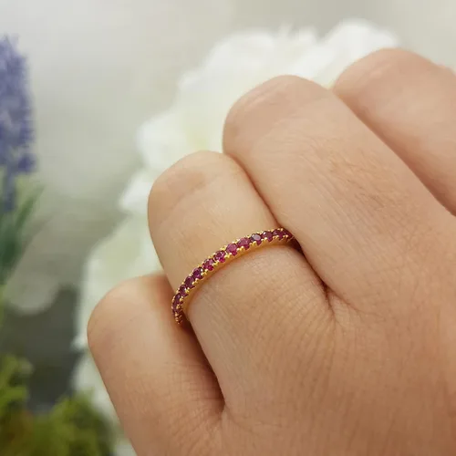 Miniatura 2 de Dazzlingrock Collection Anillo de boda elegante con piedras preciosas o diamantes redondos para mujer en oro macizo
