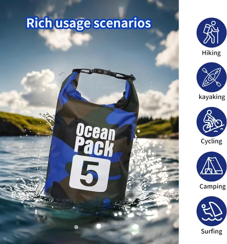 Miniatura 7 de Dry Bag impermeable para mujeres y hombres, 20L enrollada, ligera, bolsa de almacenamiento en seco con funda para teléfono para viajes, natación