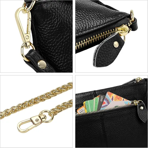 Miniatura 6 de Uromee Cartera de mano para mujer, de piel auténtica, con cadena de hombro desmontable
