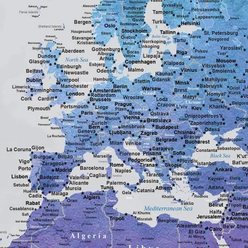 Miniatura 28 de 3 paneles - Mapa de viaje colorido del mundo con alfileres en lienzo envuelto en galería, mapa de pared grande