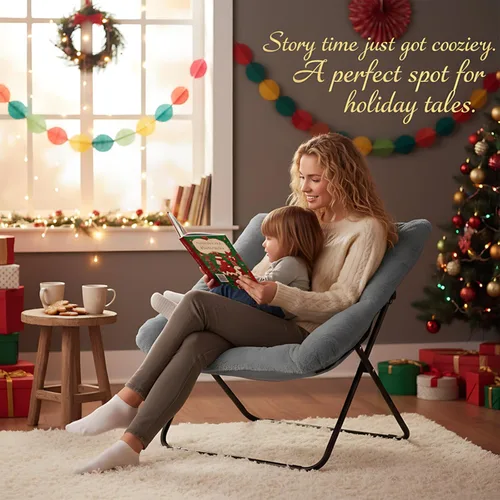 Miniatura 7 de Cómoda silla plegada, silla plegable de gran tamaño de piel sintética suave, silla flexible para adultos y niños, silla lunar con marco de metal
