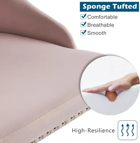 Miniatura 7 de VINGLI Silla de escritorio de terciopelo rosa claro sin brazos para oficina en casa con base dorada/ruedas, bonita silla de tocador y maquillaje