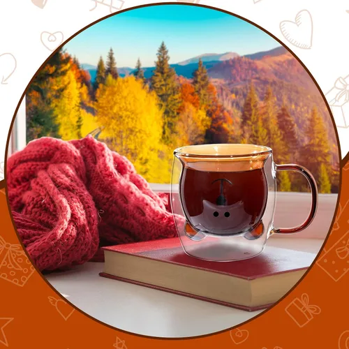 Miniatura 6 de Patelai Linda Taza de Oso de Té de Pared Doble de Vidrio con Asa Aislada Taza de Café Espresso de Navidad Taza de Cerveza Taza Linda de Cumpleaños