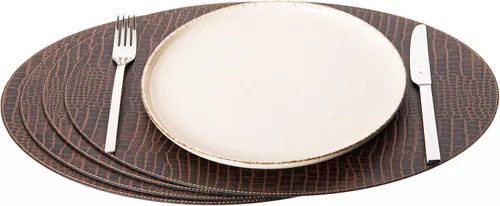 Miniatura 7 de Nikalaz Nikalaz - Juego de 4 manteles individuales ovalados de cuero reciclado, 18 x 13 pulgadas, decoración de mesa de comedor y cocina
