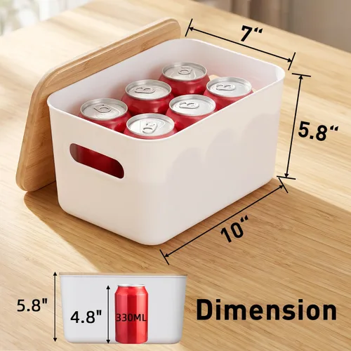 Miniatura 3 de Citylife - 2 contenedores de almacenamiento de plástico con tapas de bambú para organizar cajas de almacenamiento apilables con asa, 10.23 x 7.08 x