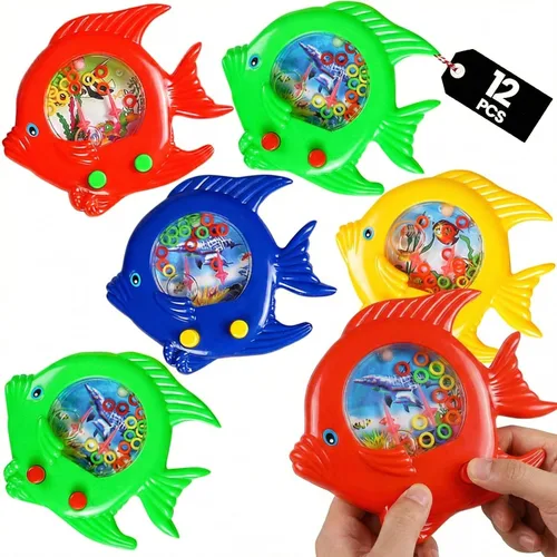 Juguete de lanzamiento de anillos de agua de pescado, paquete de 12 unidades, juego de anillo de agua, diversión de mano, juego retro Aqua Arcade,