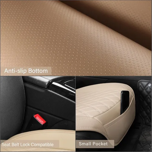 Miniatura 3 de Fundas de Asiento Delantero para Automóvil - Fundas de Asiento de Cuero con Bolsillo de Almacenamiento y Dos Almohadillas para Cinturón, Fundas