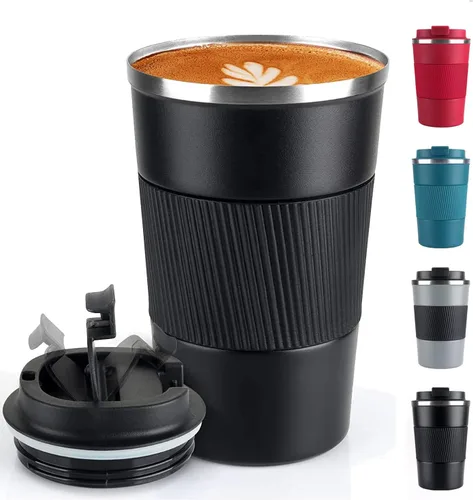 Taza de café 12 onzas - Taza de viaje aislada a prueba de derrames con tapa a prueba de fugas, vaso de viaje de café de acero inoxidable al vacío,