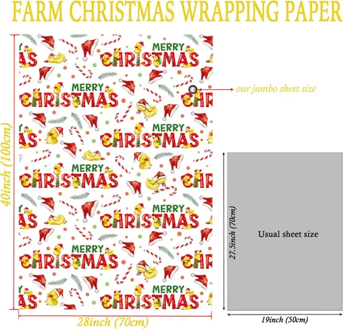 Miniatura 6 de SaringSwoon Papel de regalo de pato de Navidad, divertido envoltorio de regalo de Navidad con sombreros de Papá Noel, bastones de caramelo, patos