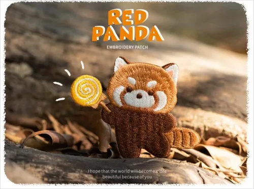 Miniatura 2 de Parche bordado de panda rojo de dibujos animados súper lindo, calcomanías autoadhesivas de parche de mapache pequeño, calcomanías de tela