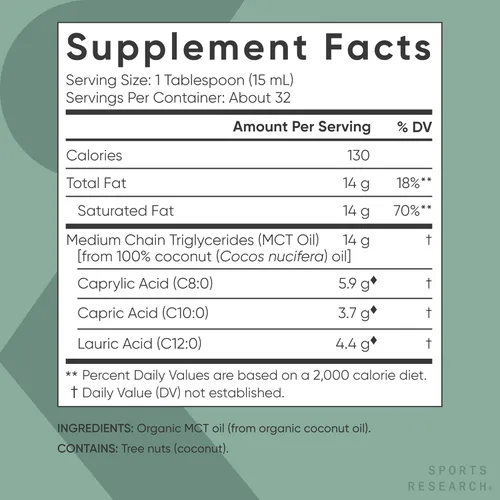 Miniatura 5 de Sports Research® Aceite orgánico MCT de 16 onzas, espectro completo (C8, C10, C12) procedente de aceite de coco, combustible Keto para cerebro