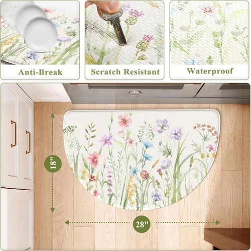 Miniatura 5 de KIMODE Tapete antifatiga para suelo de cocina, semicírculo de 18 x 28 pulgadas, de espuma viscoelástica, acolchado, antideslizante, tapetes cómodos