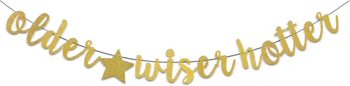 Cartel dorado de cumpleaños más sabio y divertido para hombres y mujeres, fiesta de cumpleaños con purpurina, divertida decoración de fiesta de