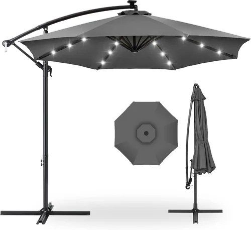 Best Choice Products - Paraguas solar LED de 10 pies para colgar en el mercado o patio Gris