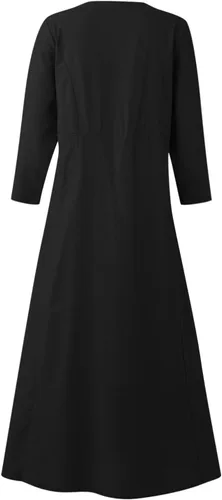 Miniatura 6 de Akivide Vestido largo de algodón y lino para mujer, manga 34, bohemio, liso, fluido, casual, verano, otoño, playa, vestido tipo camiseta