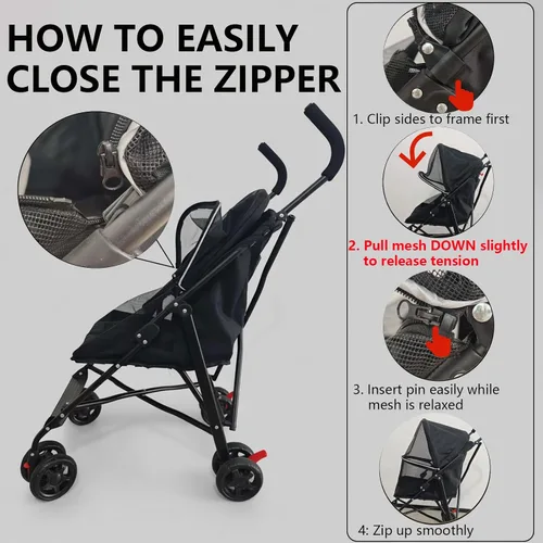 Miniatura 3 de Cochecito para mascotas con ventilación de malla, diseño plegable ligero, portavasos, negro