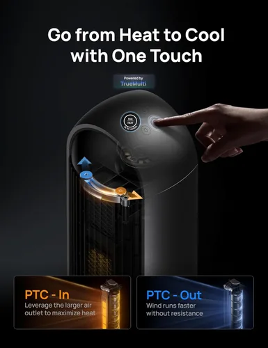 Miniatura 3 de DREO Combo de ventilador de torre y calentador, ventiladores de pie de 29.2 pies/s para dormitorio, 17 niveles, 6 modos, oscilación de 120°, 42