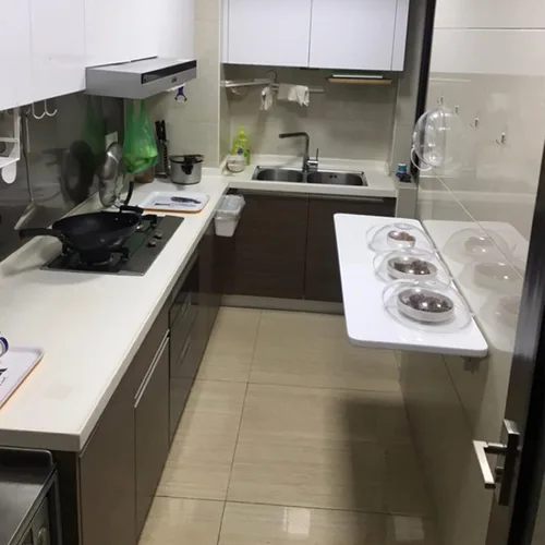 Miniatura 8 de Banco de trabajo plegable para montaje en pared, escritorio de mesa blanco para oficina en casa, pequeño escritorio flotante de madera plegable