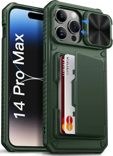 Miniatura 44 de Vihibii Funda para iPhone 13 Pro Max/iPhone 12 Pro Max con tarjetero (4 tarjetas) [bloqueo RFID] y cubierta de cámara deslizante, protección contra