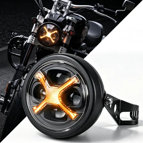 Miniatura 8 de 5.75 pulgadas Faros delanteros LED ámbar X-Style 5-3/4" LED para motocicleta con haz DRL alto/bajo Faro delantero para motocicleta Compatible