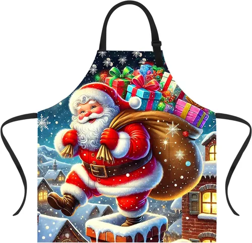 Miniatura 22 de Delantal de Navidad de THISFIND con 2 bolsillos, cuello ajustable para mujeres, hombres y adultos, ideal para cocina, parrilla, horneado