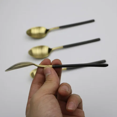 Miniatura 8 de 4 cucharaditas de acero inoxidable 18/10, mango negro mate dorado