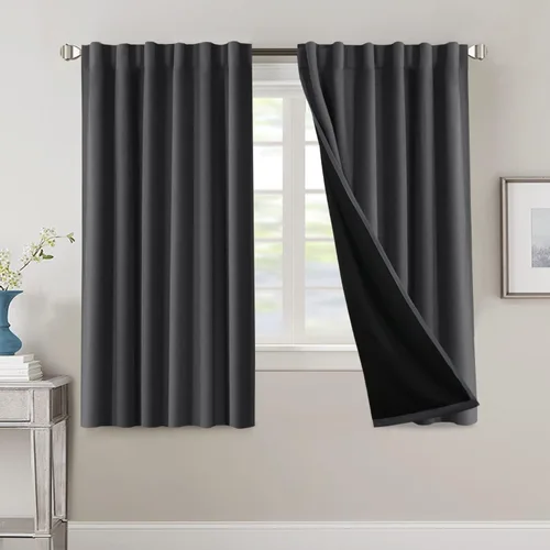 Miniatura 128 de H.VERSAILTEX Cortinas 100% opacas para dormitorio con forro negro, cortinas de oscurecimiento de habitación completa, con aislamiento térmico