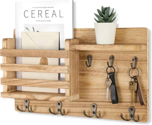 Miniatura 3 de Soporte de correo para pared – Organizador de correo con ganchos para llaves para pasillo cocina y casa de campo – Clasificador de cartas hecho