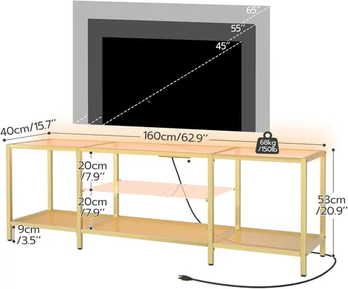 Miniatura 4 de HOOBRO Soporte de TV con luces LED y tomas de corriente para televisores de hasta 65 pulgadas, moderna mesa consola de TV de vidrio templado de 55