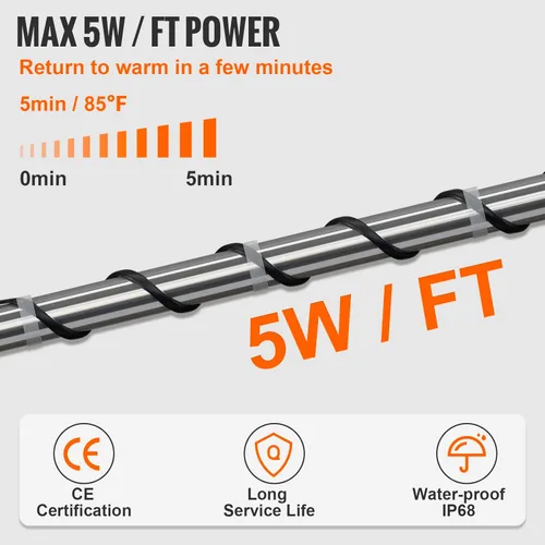 Miniatura 3 de VEVOR Cable de calefacción de tubería autorregulable, cinta térmica de 120 pies de 5 W/ft para protección contra congelación de tuberías, protege