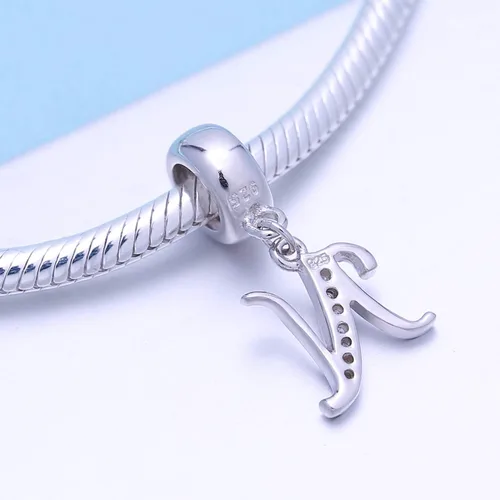 Miniatura 3 de SoulBeads - Colgantes de plata fina 0,925 de letra inicial, alfabeto A-Z. Dije con cristales compatibles con brazaletes europeos