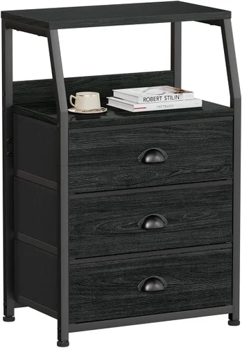 Miniatura 13 de Furnulem Cómoda negra con 5 cajones, cómoda de tela vertical para dormitorio, pasillo, entrada, habitación del bebé, organizador de armario, mesita