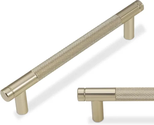 Miniatura 48 de Paquete de 10 tiradores para gabinete de cocina, tiradores mate negro y bronce champán, tiradores de cajón estriados negros, herrajes de cocina