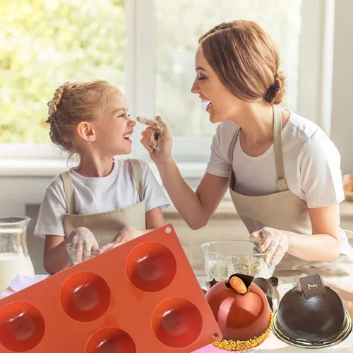 Miniatura 2 de Moldes para bombas de chocolate caliente – Moldes de silicona de 2.5 pulgadas y semiesferas – Marrón/3 piezas