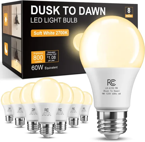 Miniatura 9 de TJOY Bombillas LED A19 con sensor de luz para exteriores, bombilla LED A19, bombilla de fotocélula automática de encendido/apagado para iluminación