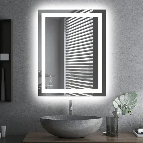 Miniatura 30 de Amorho Espejo de baño LED de 24 x 32 pulgadas con luces, iluminación frontal y retroiluminación, regulable continuamente, antiniebla, vidrio Frente
