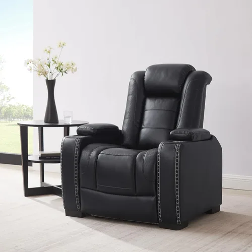 Miniatura 7 de THSUPER Silla reclinable Power Theater de cuero marrón con almacenamiento de brazos y luces LED, reclinable con reposacabezas eléctrico y portavasos