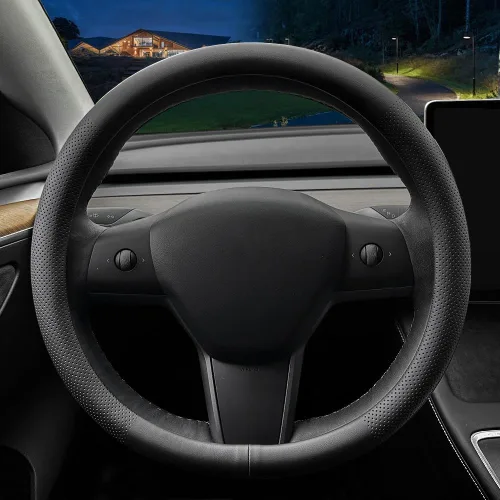 Miniatura 4 de LKWLIKEI Funda de Volante de Cuero Nappa Ultradelgada, para Volante de Tesla Modelo 3/Y, Diseño Antideslizante y Modificación Interior de Accesorios