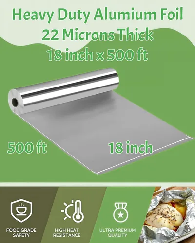 Miniatura 3 de Rollo de papel de aluminio de 18 pulgadas x 500 pies, resistente, uso comercial y doméstico para alimentos, barbacoas, parrillas, cocinar, hornear