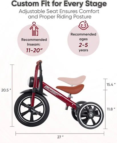 Miniatura 6 de RIDYEE Triciclo para niños pequeños de 2 a 5 años, triciclo para 3 años con luz delantera, rueda delantera de goma, manillar suave con serpentinas