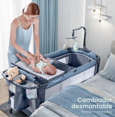 Miniatura 2 de BabyBond Cuna para bebé, cuna de noche, paquete y juego con sábana, cambiador de pañales y móvil de música desde recién nacidos hasta niños