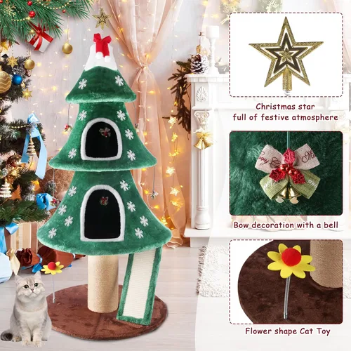 Miniatura 3 de Árbol de Navidad para gatos de 53 pulgadas, torre para gatos con 2 condominios y postes rascadores de sisal para interiores, diseño de árbol