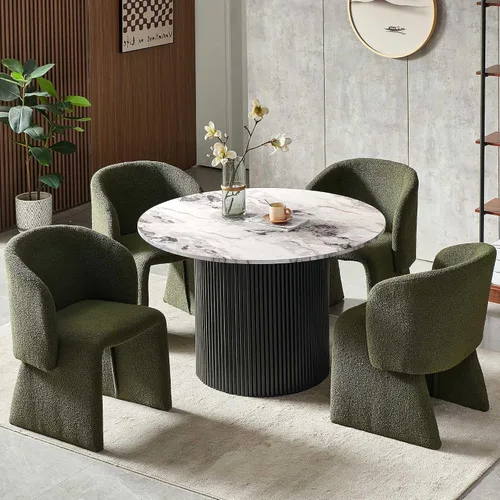 Miniatura 22 de Homedot Juego de mesa de comedor de 3 piezas para 2, mesa de cocina redonda de 47" y sillas de comedor tipo barril tapizadas en marrón, juego