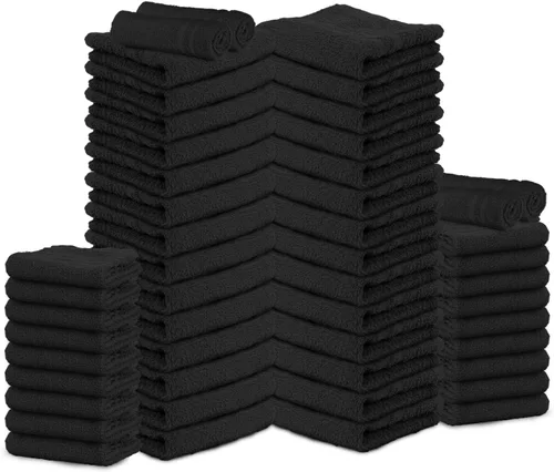 Toallas de salón – Paquete de 50 toallas de mano negras 100% algodón Toalla de spa – 16x27 pulgadas Altamente absorbable Toallas faciales, de